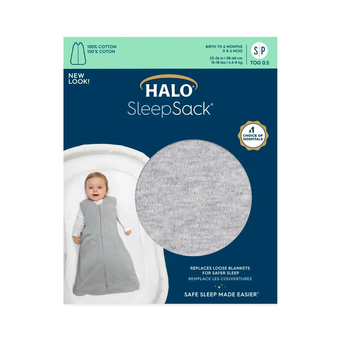 HALO Heather Grey 100% Cotton Sleepsack Wearable Blanket- XL