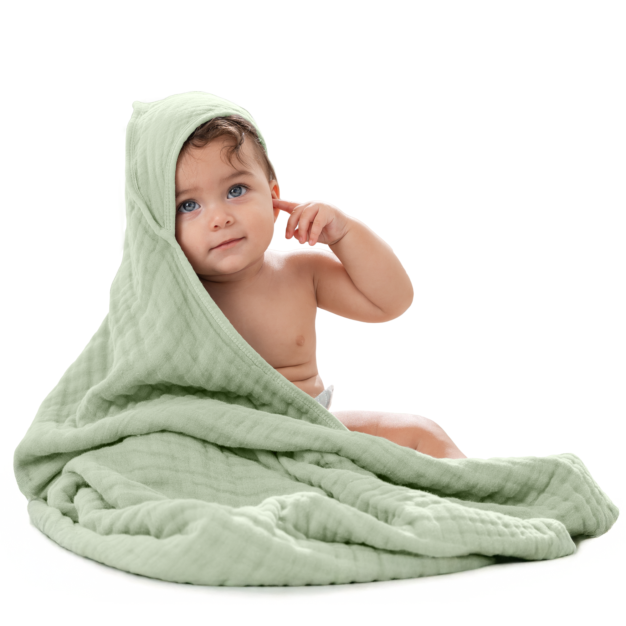 Muslin 6 Layer Hooded Towel - Sage