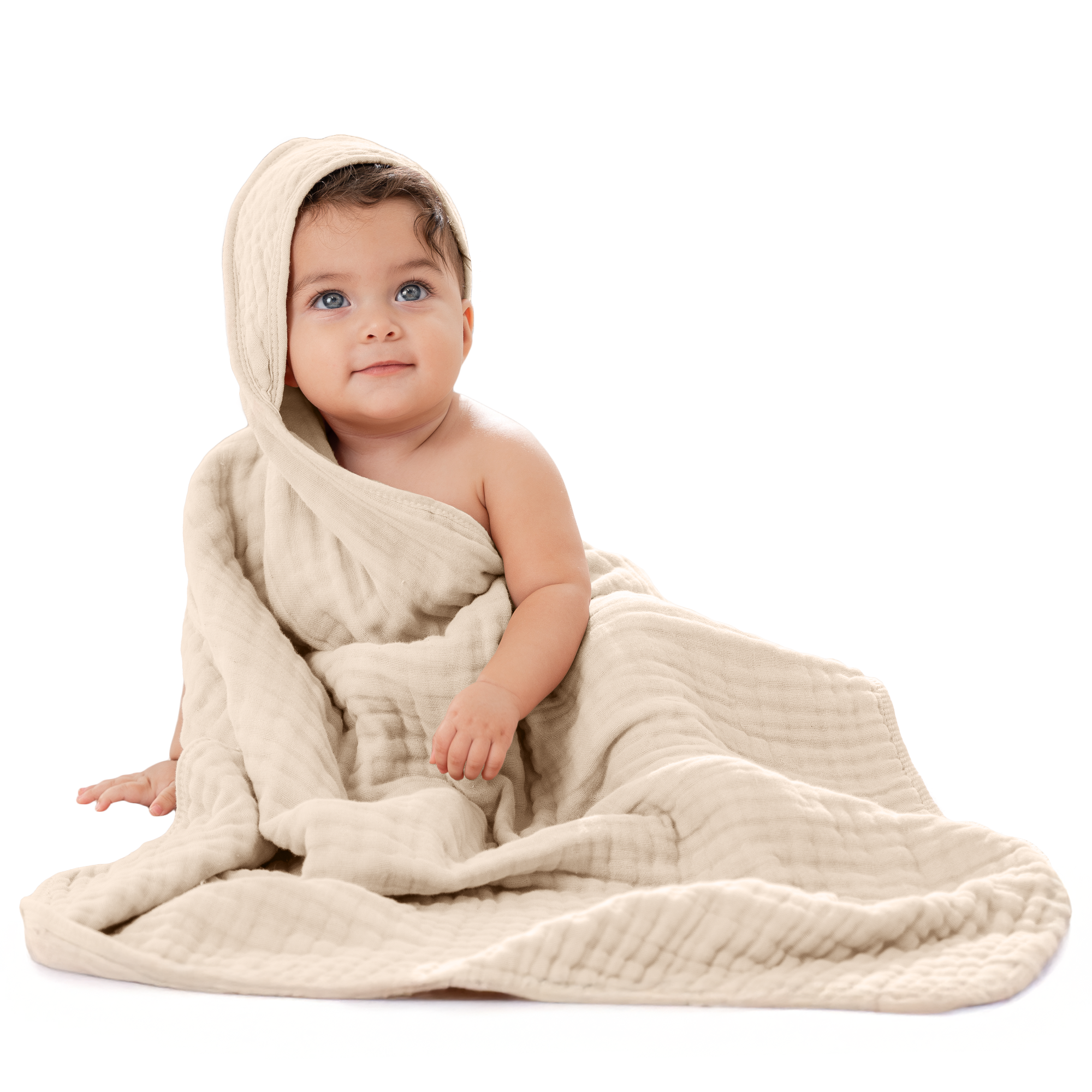 Muslin 6 Layer Hooded Towel - Sand