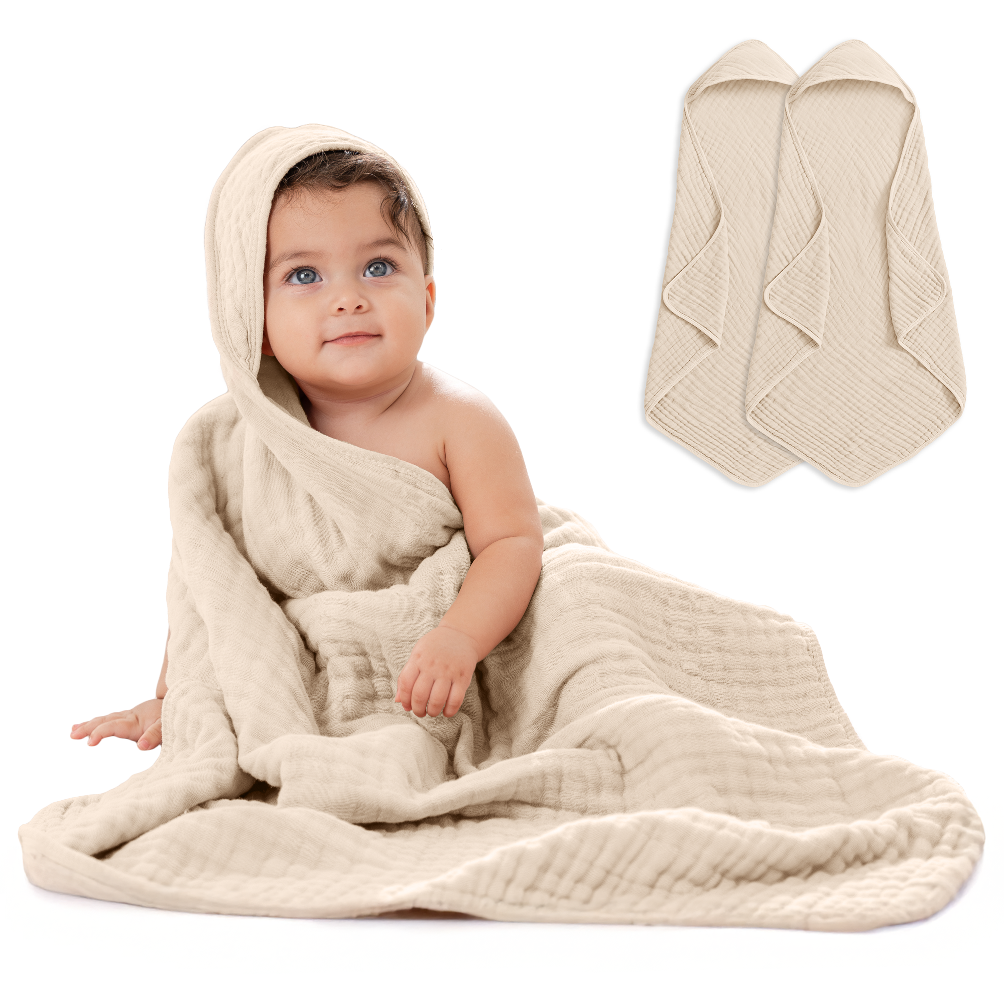 Muslin 6 Layer Hooded Towels - 2 Pack