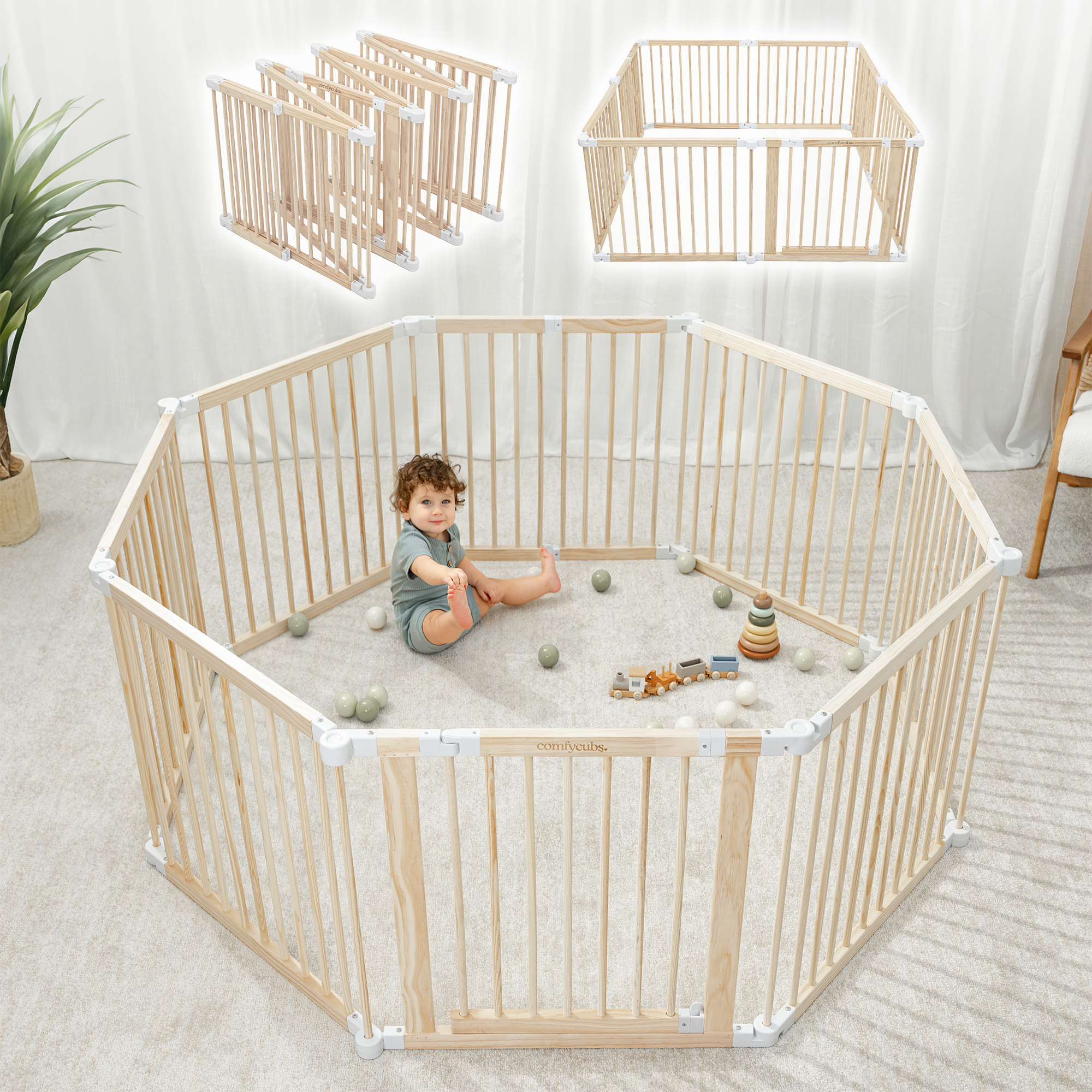 PlayPen & Gate - Natural Wood