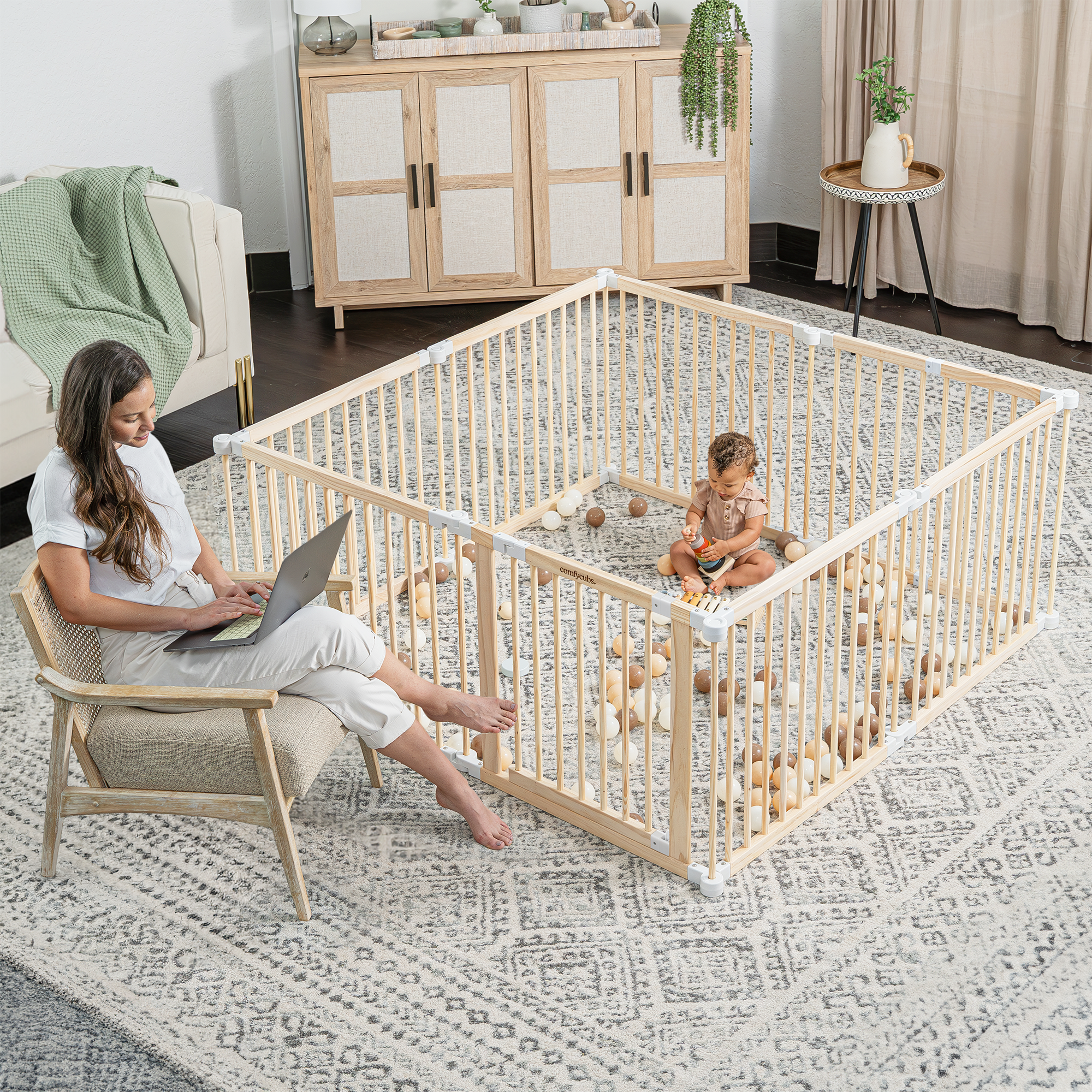 PlayPen & Gate - Natural Wood