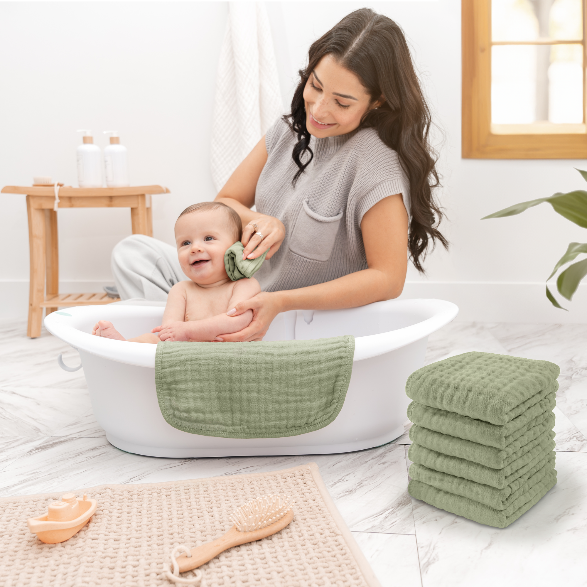 Muslin Washcloths-6 Pack (Sage)