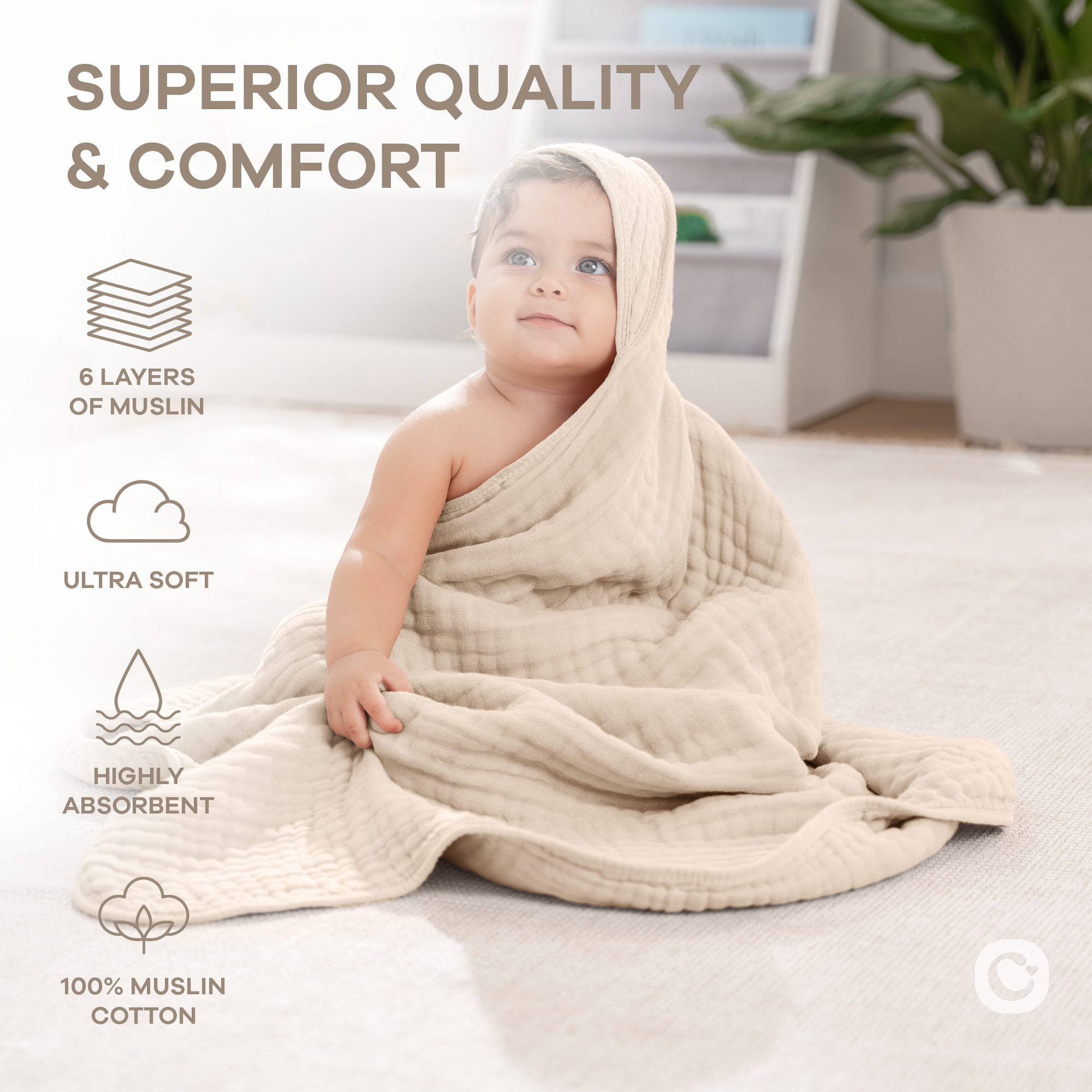 Muslin Layer Hooded Towel Sand – Beluga Baby - Main Image