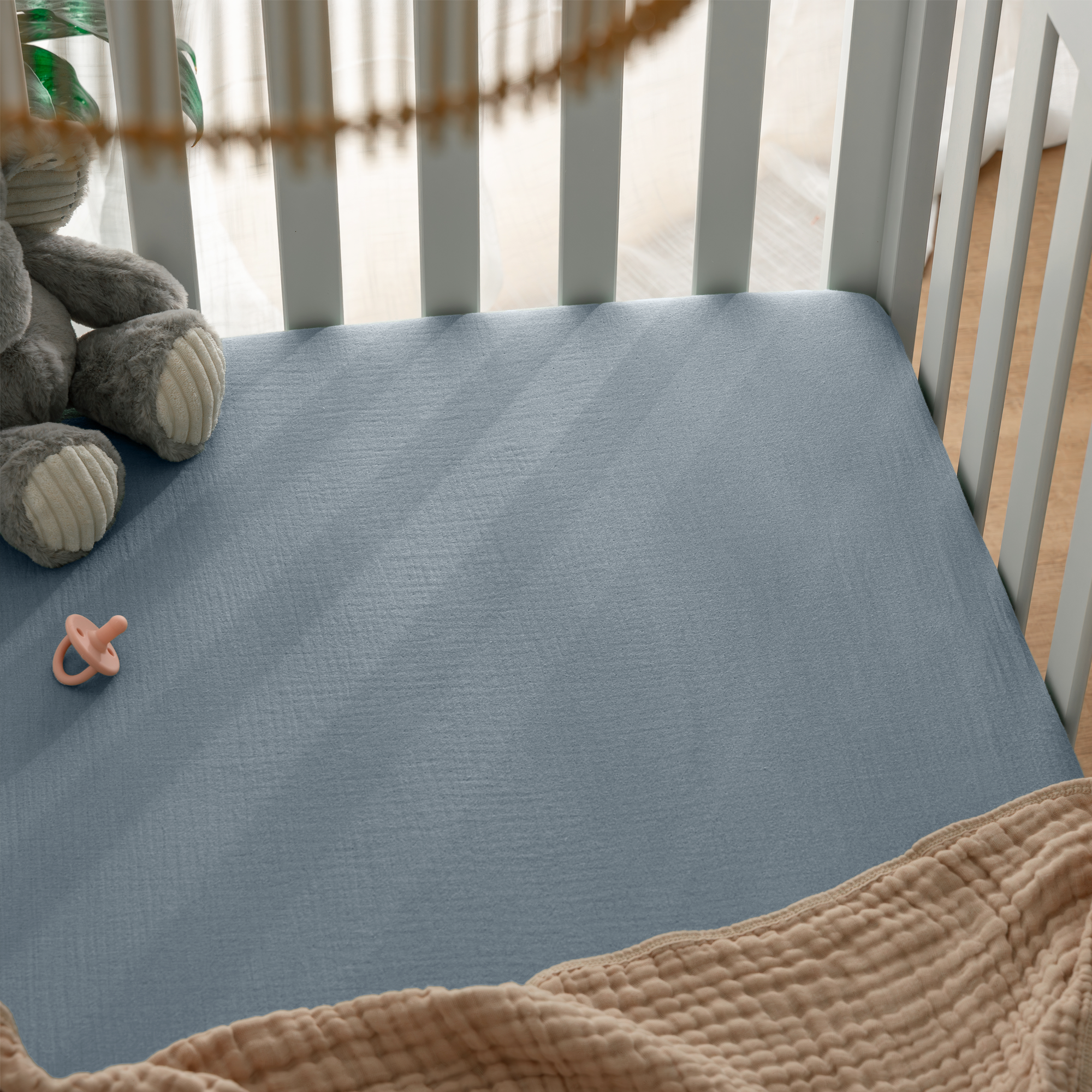 Muslin Fitted Crib Sheet - Pacific Blue