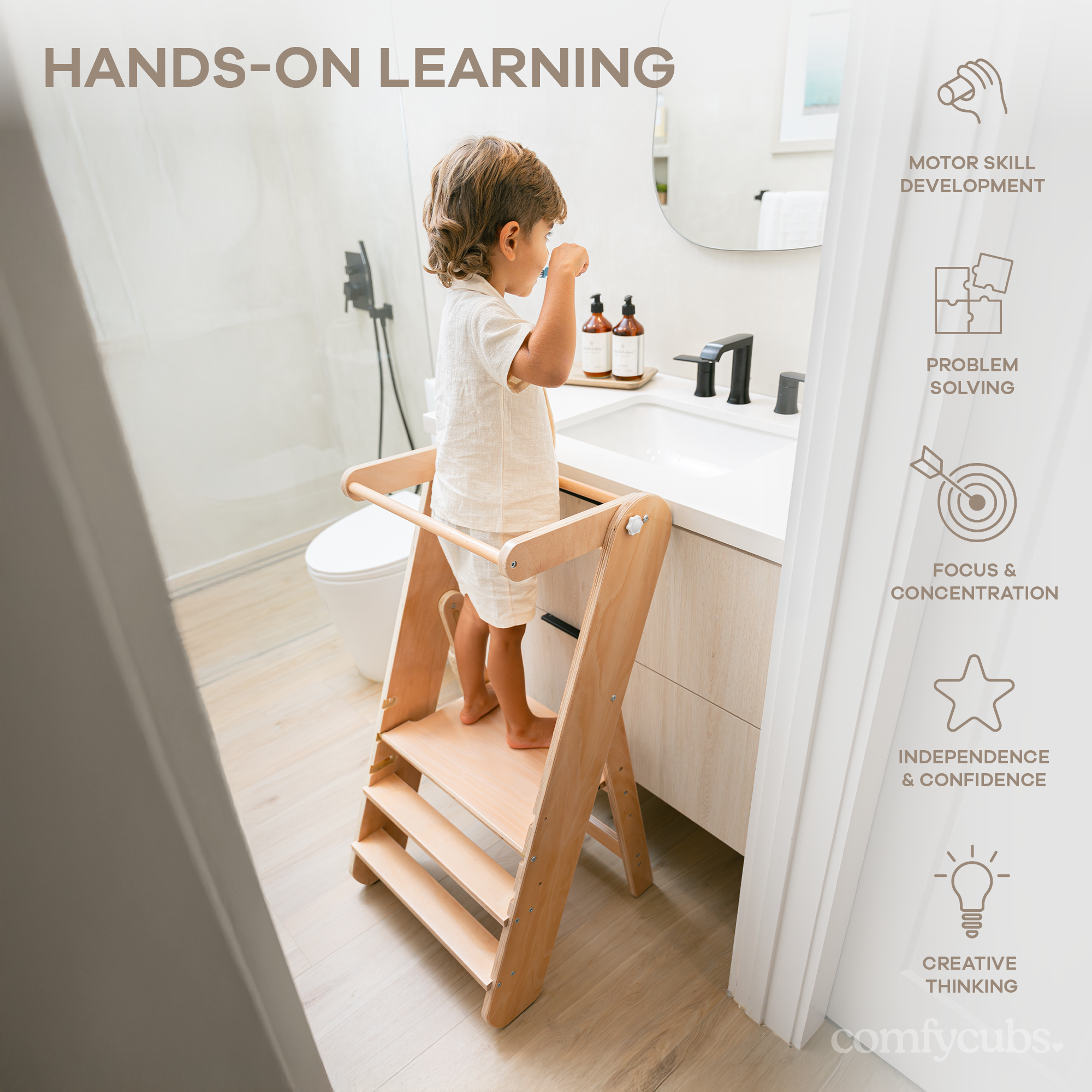 Kids Stool Step- Natural Wood