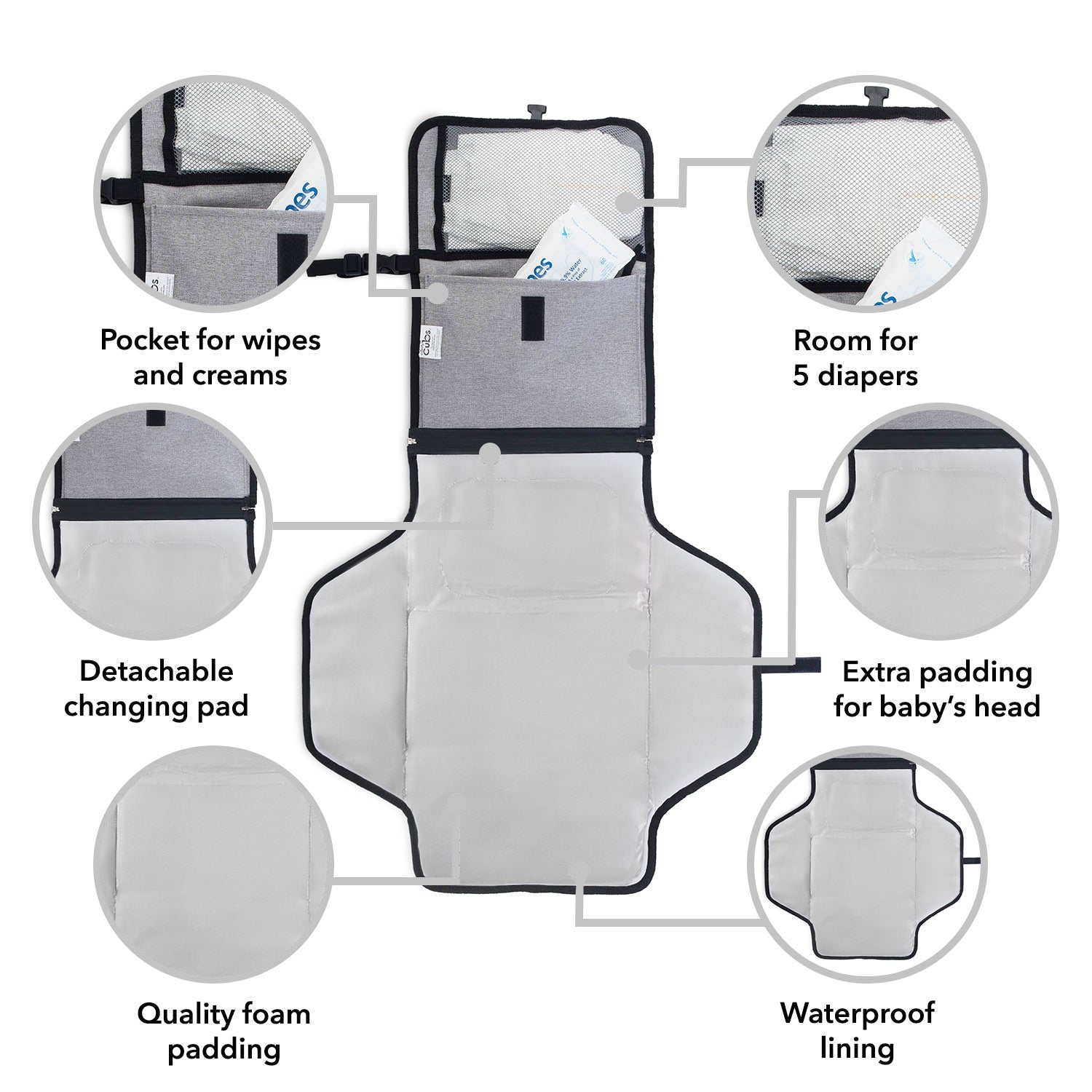 Portable Large Changing Pad- Solid Grey