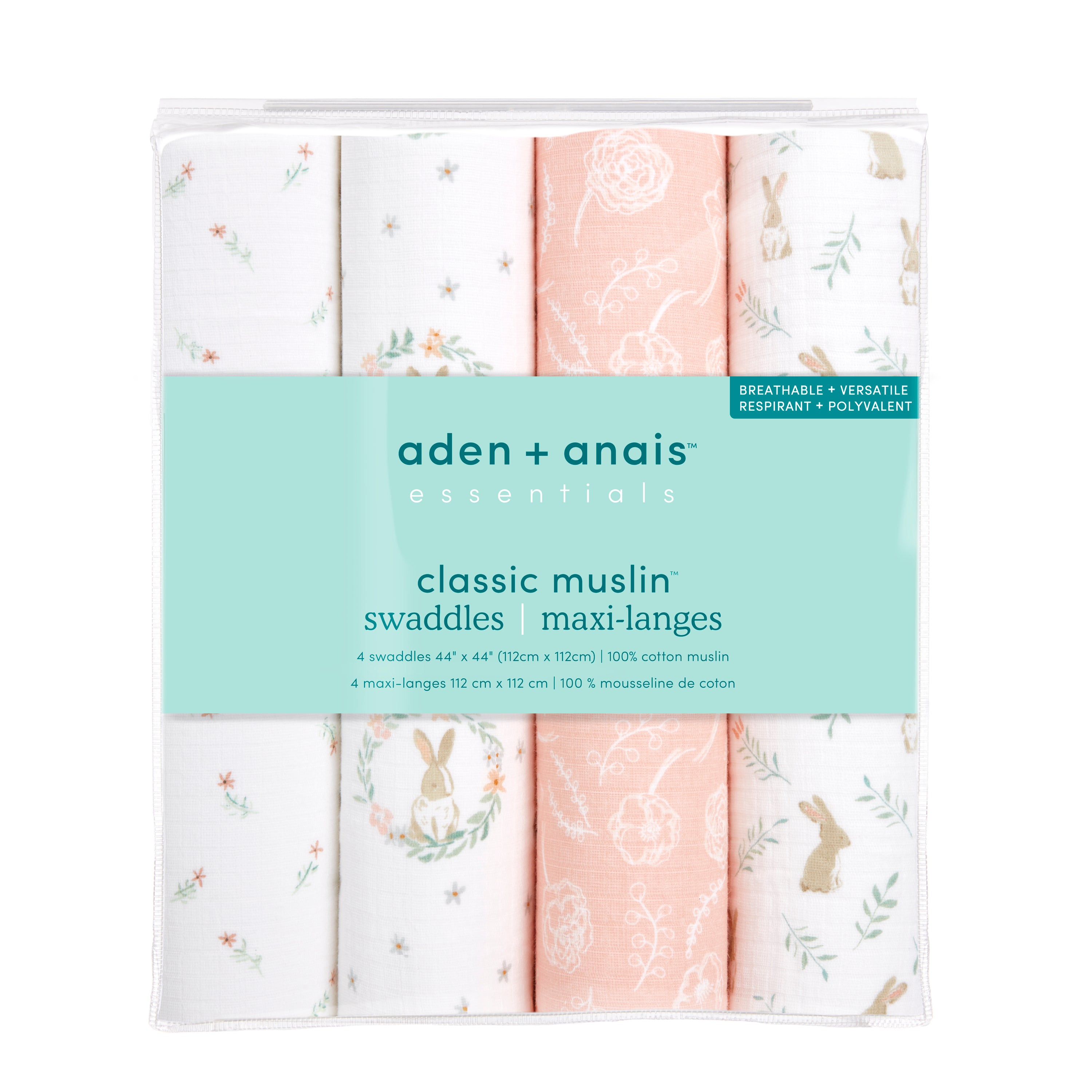 Aden + Anais Blushing Bunnies Swaddles-4 Pack