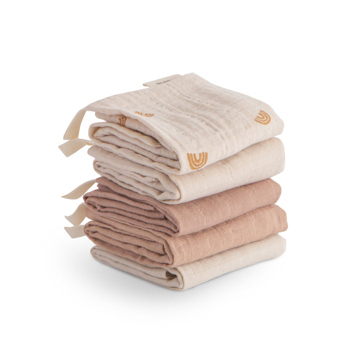 Mushie Organic Cotton Muslin Washcloth 5-Pack / Rainbow