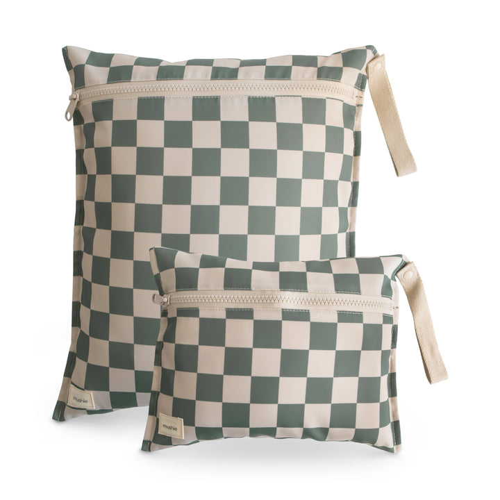 Mushie Water Resistant Wet Bag - Olive Check / 2 Pack