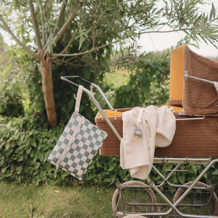 Mushie Water Resistant Wet Bag - Olive Check / 2 Pack