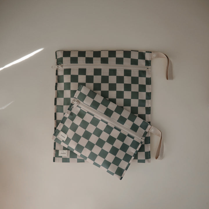 Mushie Water Resistant Wet Bag - Olive Check / 2 Pack