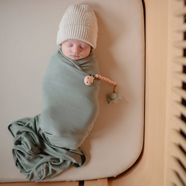 Mushie Organic Cotton Stretchy Crib Sheet-Fog