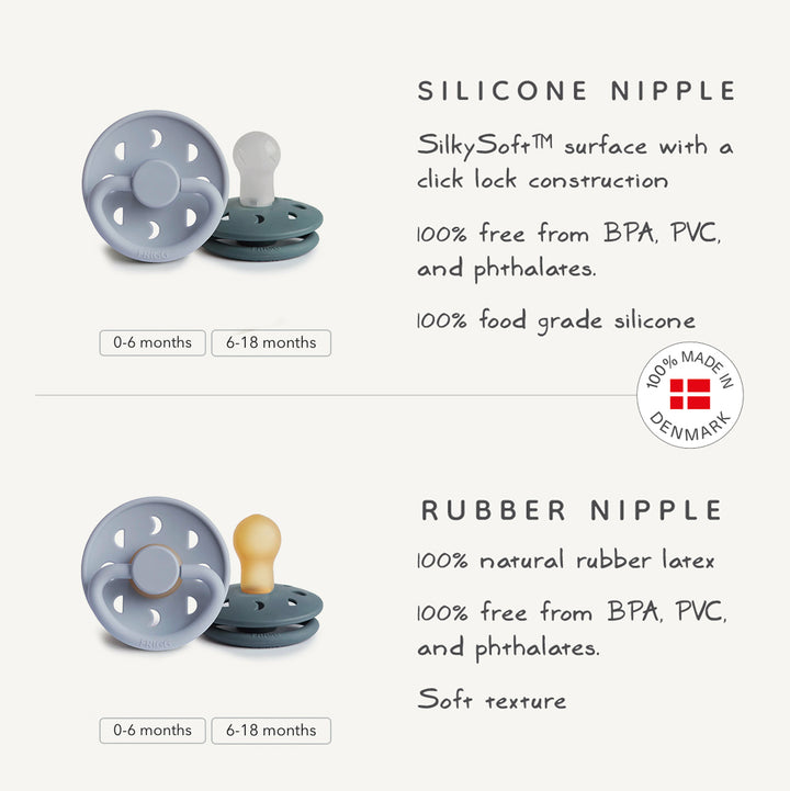 FRIGG Moon Natural Rubber Pacifier-2 Pack Sage/Portobello