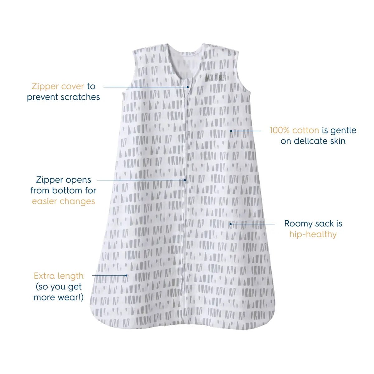 HALO Grey Squares & Triangles 100% Cotton Sleepsack Wearable Blanket
