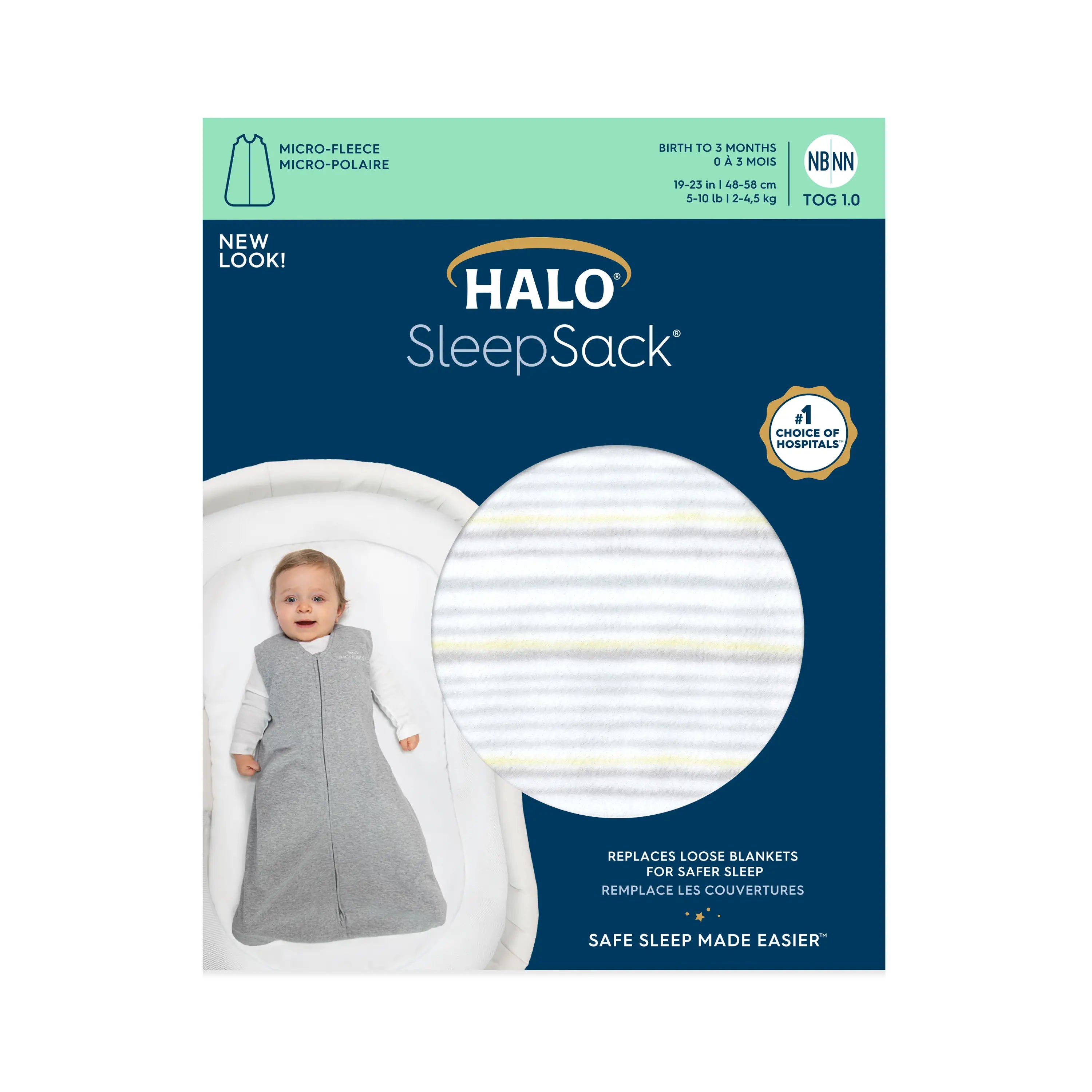 HALO Multi Stripe Grey Micro-Fleece Sleepsack Wearable Blanket- M